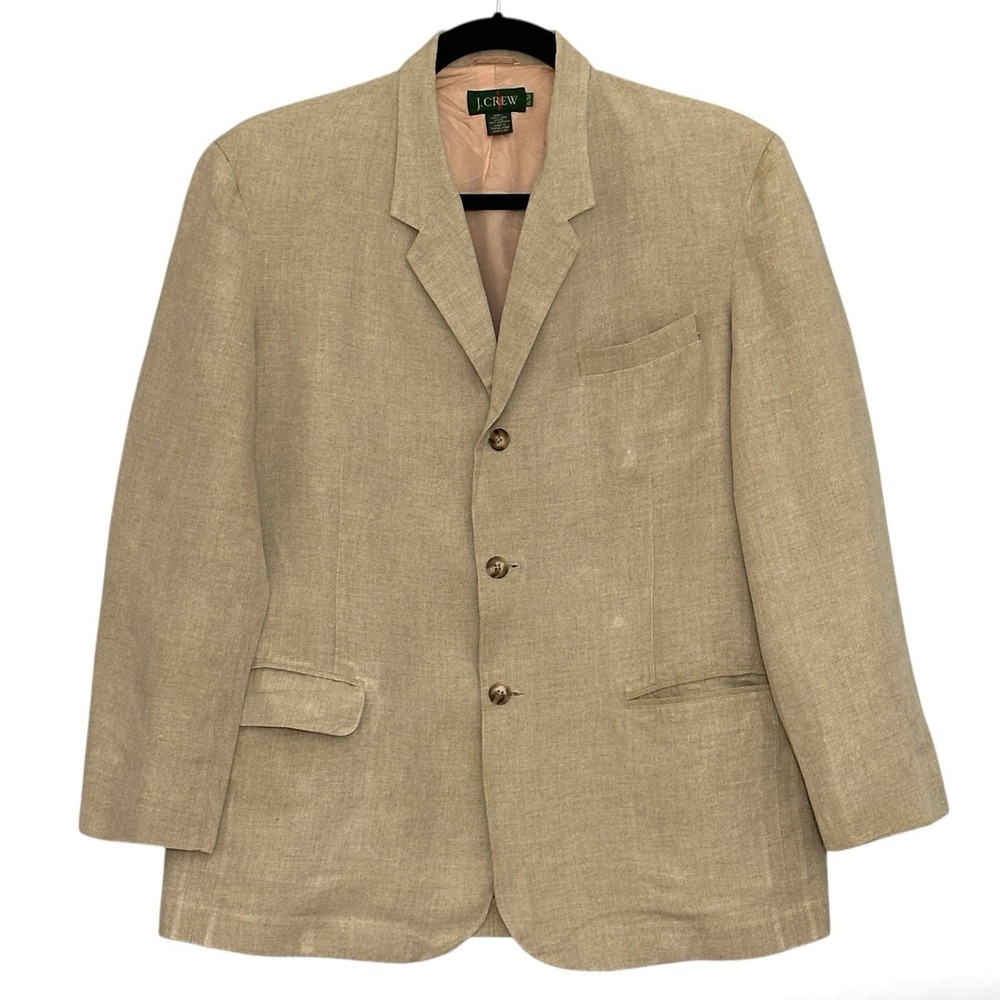 J Crew Men Jacket XL Tall Oarsman Label Tan Linen Blazer Preppy Sport Coat USA